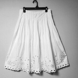 JCrew White Cotton Pleated A Line Eyelet Skirt 10